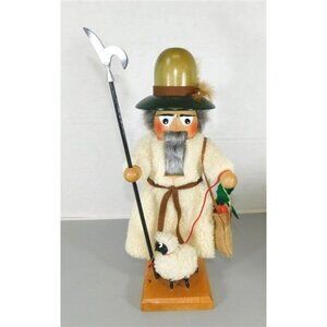 7/1296 Vintage Steinbach Big Nut Cracker Shepard on Wooden Stand Hand Made Net C